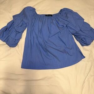 Zara Blue Puff Sleeve Ruffled Blouse